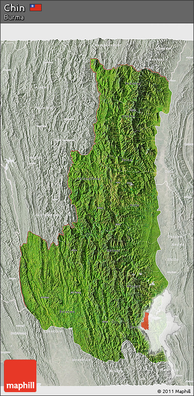 Satellite 3D Map of Chin, lighten, semi-desaturated