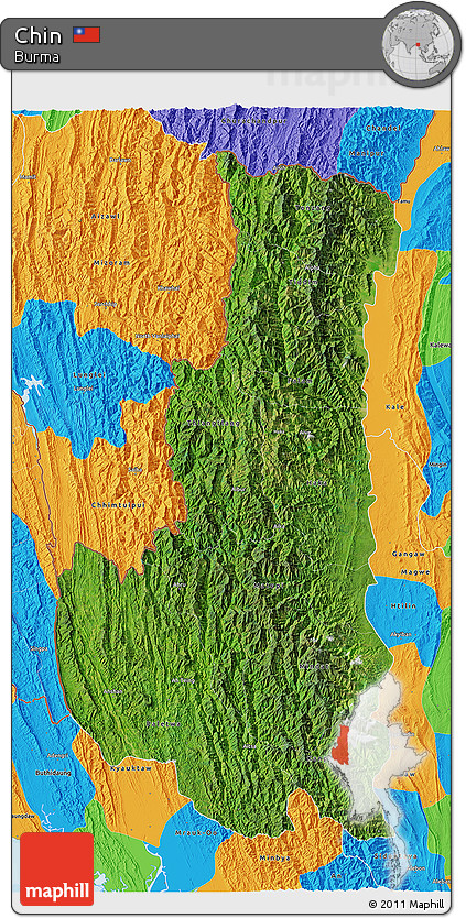 Satellite 3D Map of Chin, political outside