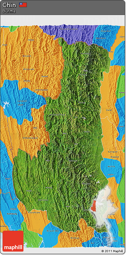 Satellite 3D Map of Chin, political outside