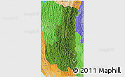 Satellite 3D Map of Chin, political shades outside