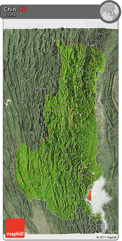 Satellite 3D Map of Chin, semi-desaturated