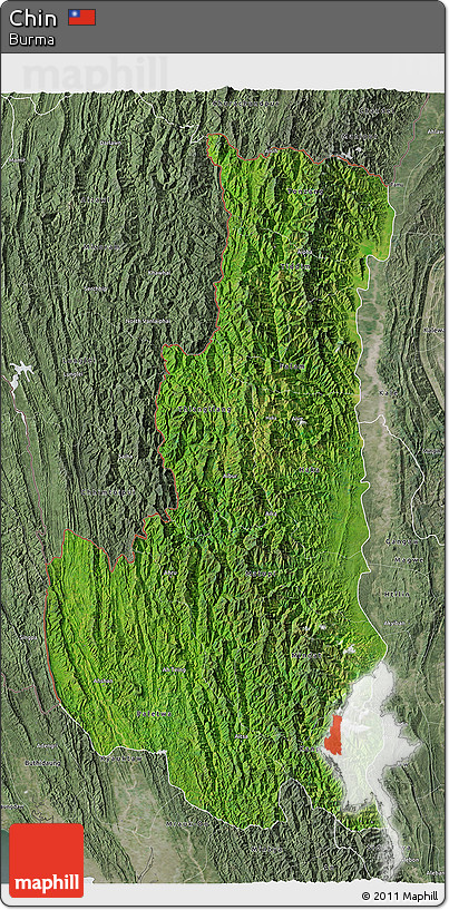 Satellite 3D Map of Chin, semi-desaturated