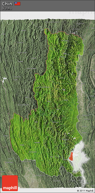 Satellite 3D Map of Chin, semi-desaturated