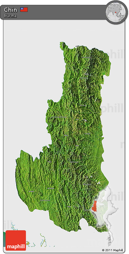 Satellite 3D Map of Chin, single color outside