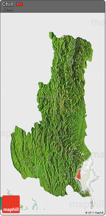 Satellite 3D Map of Chin, single color outside
