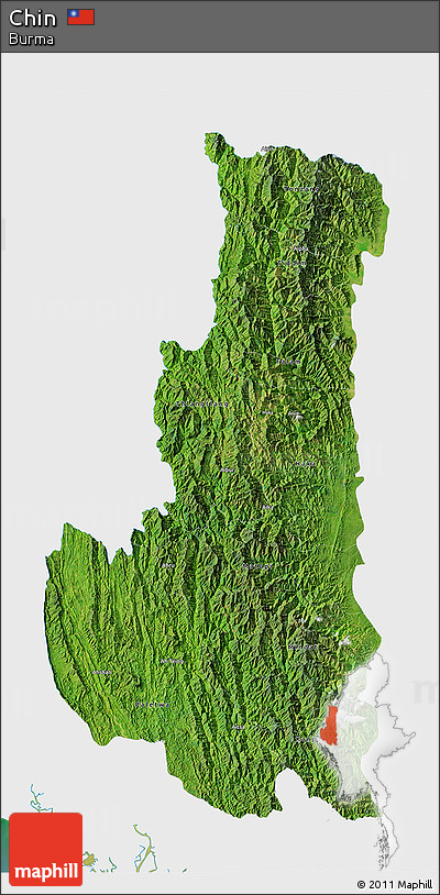 Satellite 3D Map of Chin, single color outside