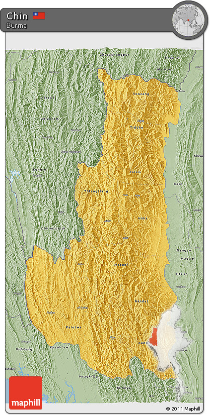 Savanna Style 3D Map of Chin