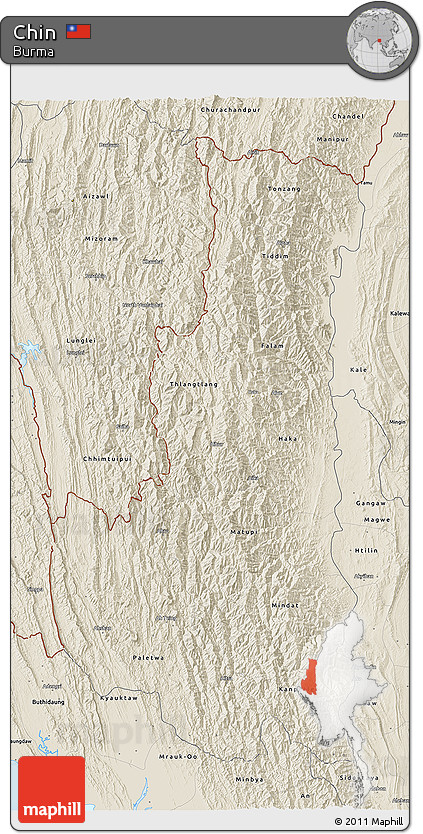 Shaded Relief 3D Map of Chin