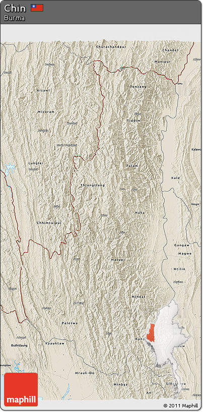 Shaded Relief 3D Map of Chin