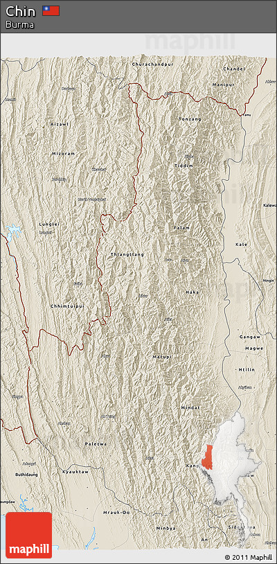 Shaded Relief 3D Map of Chin