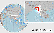 Gray Location Map of Chin, highlighted country, within the entire country, hill shading