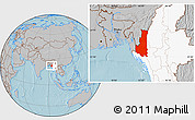 Gray Location Map of Chin, highlighted country, hill shading