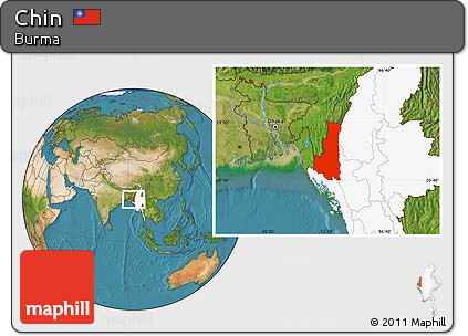 Satellite Location Map of Chin, highlighted country