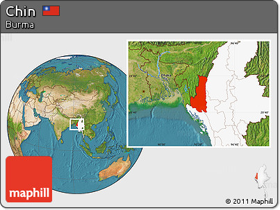 Satellite Location Map of Chin, highlighted country