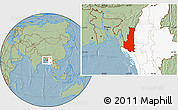 Savanna Style Location Map of Chin, highlighted country, hill shading