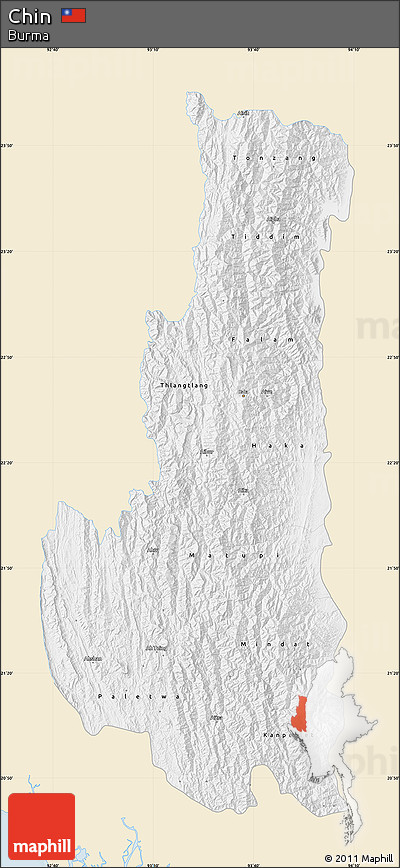 Classic Style Map of Chin, single color outside