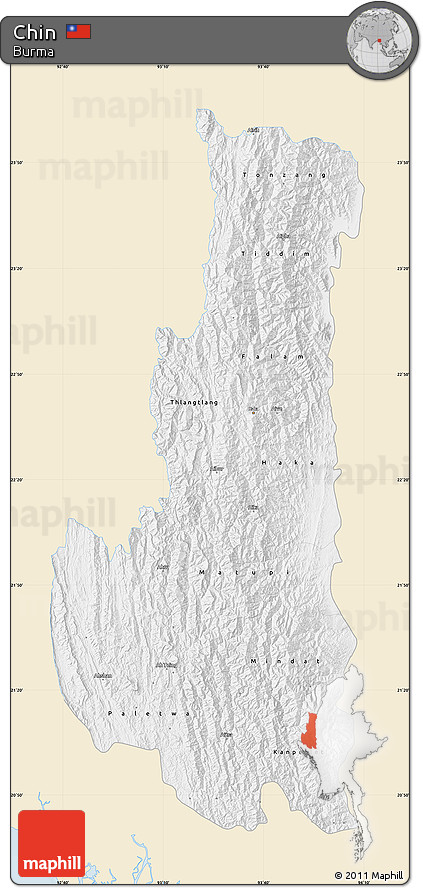 Classic Style Map of Chin, single color outside