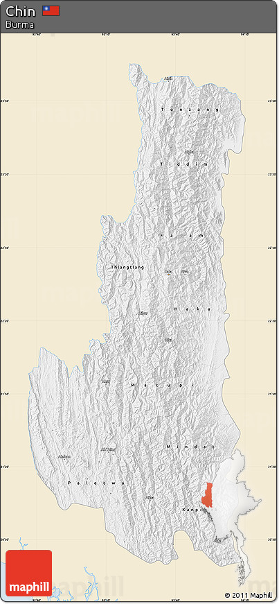 Classic Style Map of Chin, single color outside