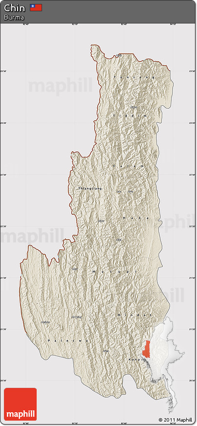 Shaded Relief Map of Chin, cropped outside