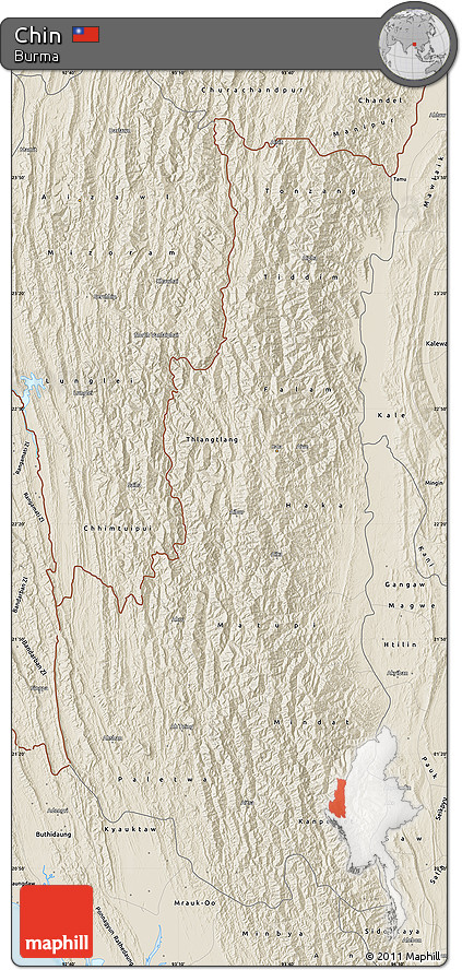 Shaded Relief Map of Chin