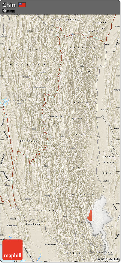 Shaded Relief Map of Chin