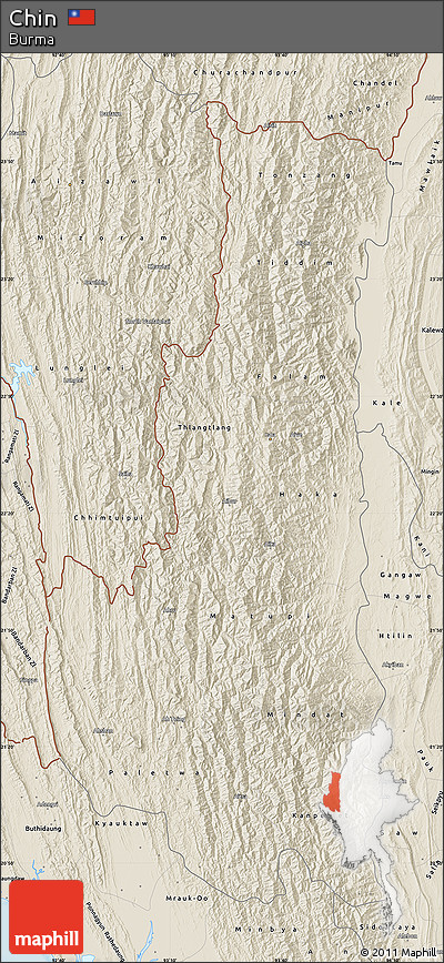 Shaded Relief Map of Chin
