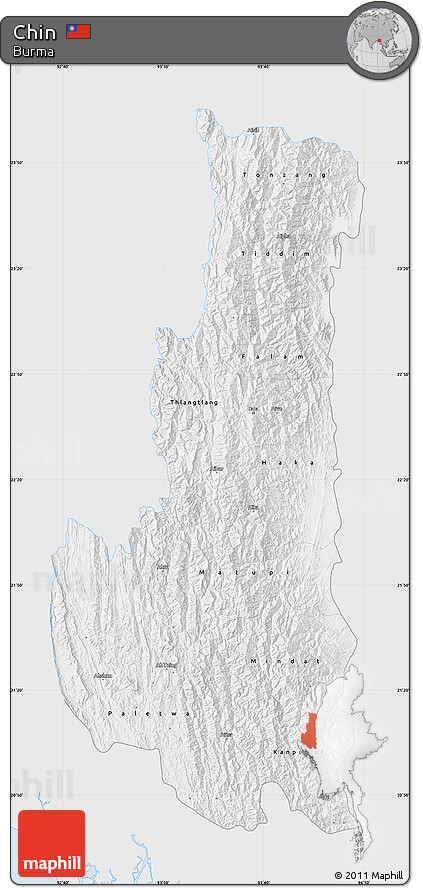 Silver Style Map of Chin, single color outside