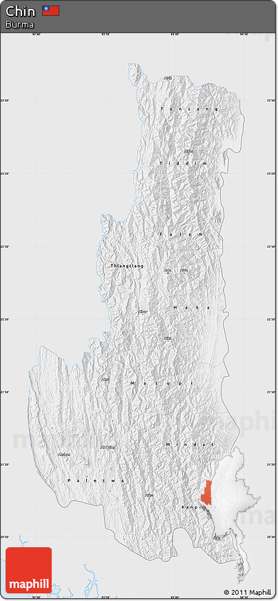 Silver Style Map of Chin, single color outside