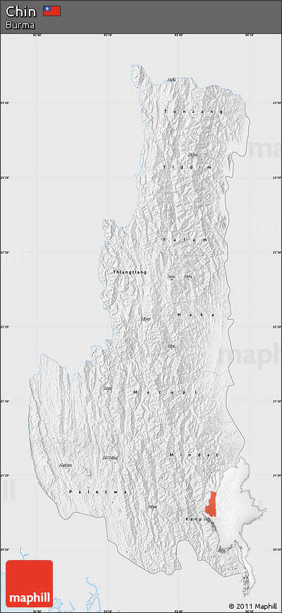 Silver Style Map of Chin, single color outside