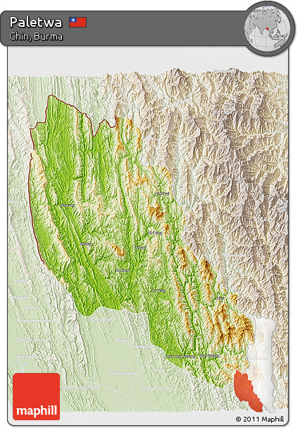Physical 3D Map of Paletwa, lighten