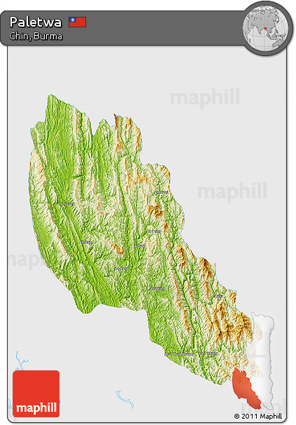 Physical 3D Map of Paletwa, single color outside