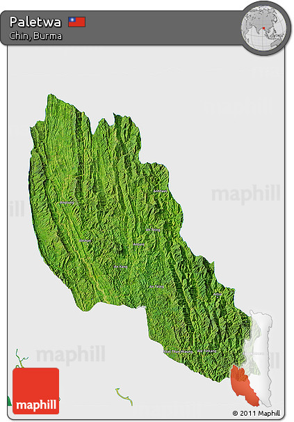Satellite 3D Map of Paletwa, single color outside
