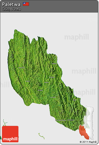 Satellite 3D Map of Paletwa, single color outside