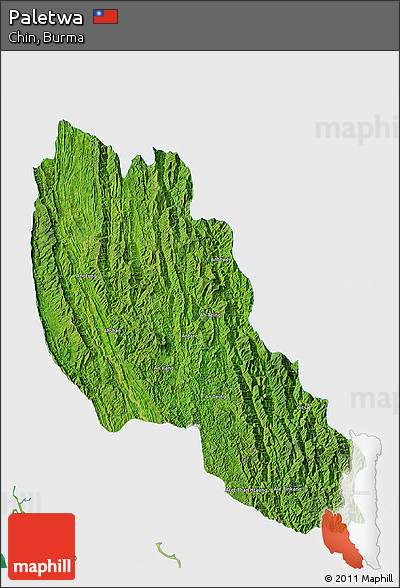 Satellite 3D Map of Paletwa, single color outside