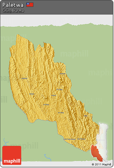 Savanna Style 3D Map of Paletwa, single color outside