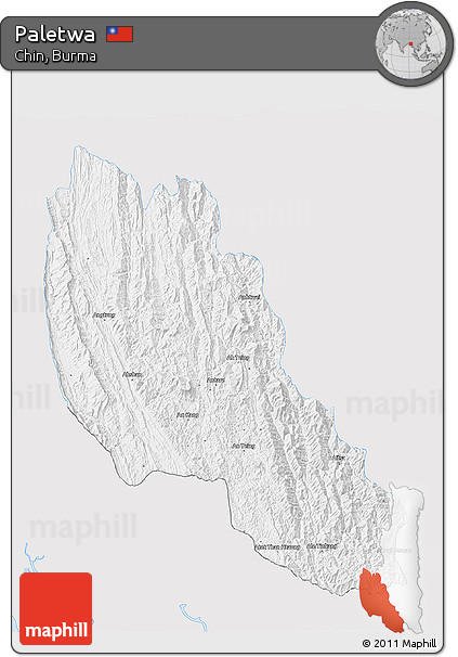 Silver Style 3D Map of Paletwa, single color outside