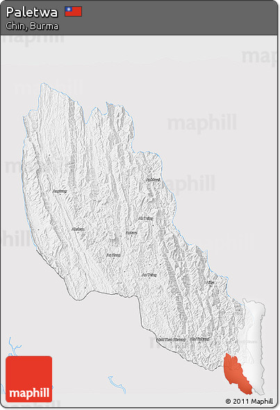 Silver Style 3D Map of Paletwa, single color outside