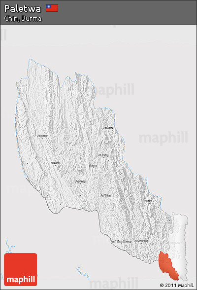 Silver Style 3D Map of Paletwa, single color outside