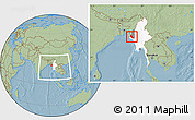 Savanna Style Location Map of Paletwa, highlighted country, highlighted parent region, within the entire country, hill shading