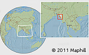 Savanna Style Location Map of Paletwa, highlighted parent region, within the entire country, hill shading