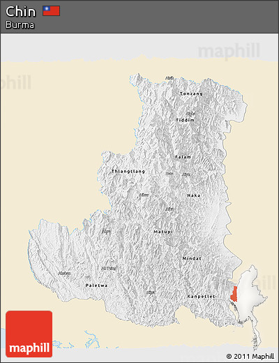 Classic Style Panoramic Map of Chin, single color outside