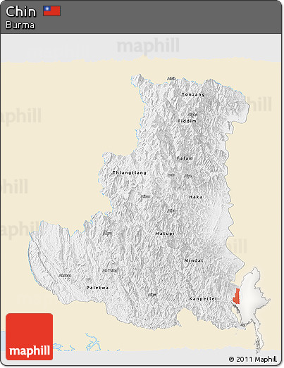 Classic Style Panoramic Map of Chin, single color outside