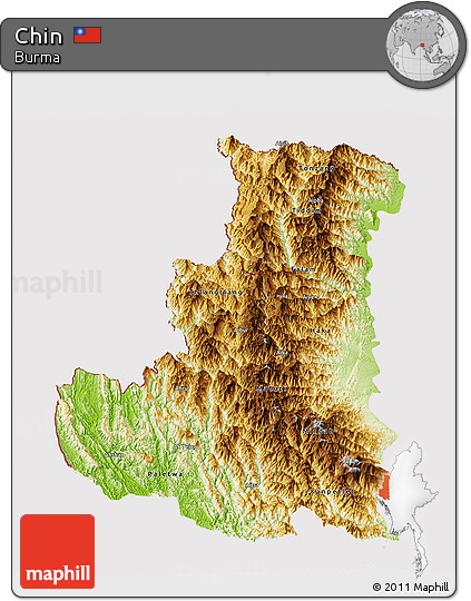 Physical Panoramic Map of Chin, cropped outside