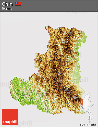 Physical Panoramic Map of Chin, cropped outside