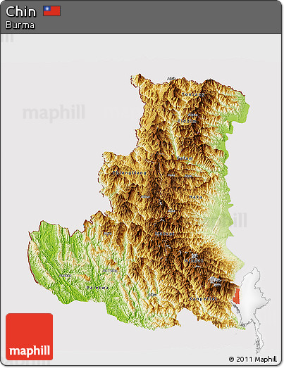 Physical Panoramic Map of Chin, cropped outside