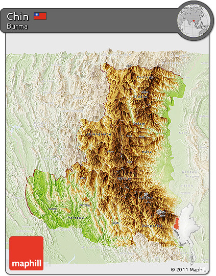 Physical Panoramic Map of Chin, lighten