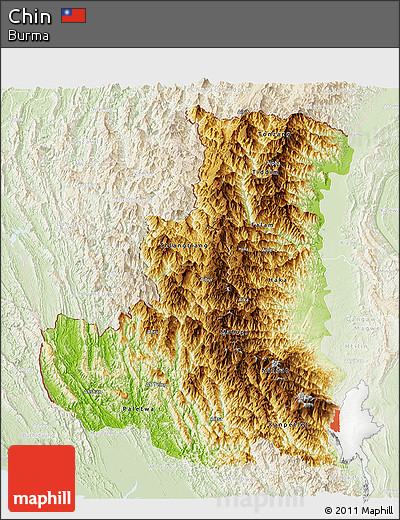 Physical Panoramic Map of Chin, lighten