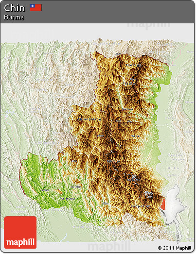 Physical Panoramic Map of Chin, lighten
