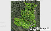 Satellite Panoramic Map of Chin, darken, semi-desaturated