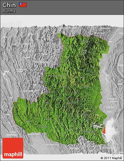 Satellite Panoramic Map of Chin, lighten, desaturated